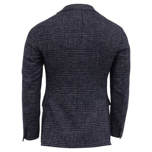 Men's Etro Plaid Tweed Single-Breasted Balzer in Navy Blue Cotton