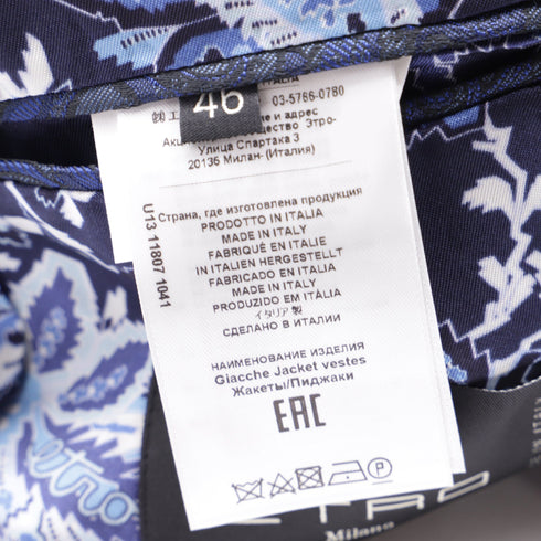 Men's Etro Plaid Tweed Single-Breasted Balzer in Navy Blue Cotton