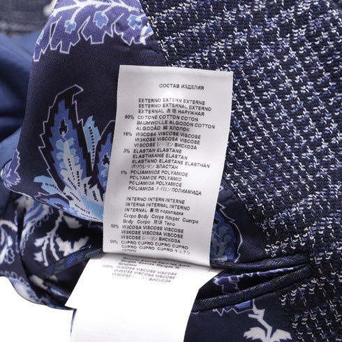 Men's Etro Plaid Tweed Single-Breasted Balzer in Navy Blue Cotton