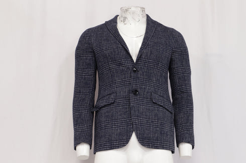 Men's Etro Plaid Tweed Single-Breasted Balzer in Navy Blue Cotton