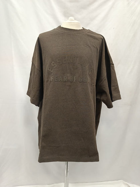 Men's Fear of God Essentials Oversized Logo T-Shirt in Brown Cotton