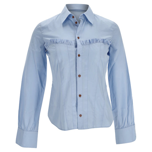 Women's Dsquared2 Button-Down Corset Accent Shirt in Blue Cotton