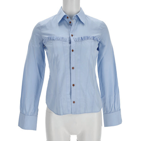 Women's Dsquared2 Button-Down Corset Accent Shirt in Blue Cotton