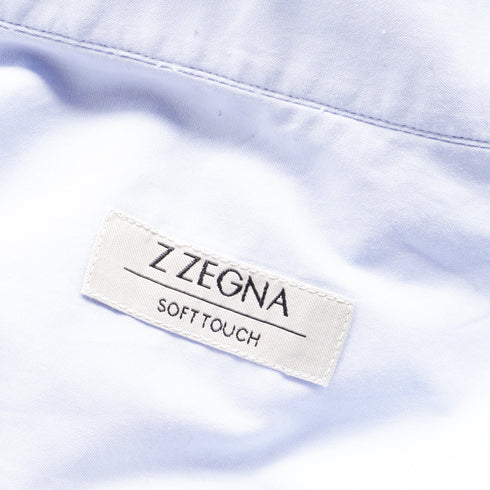 Men's Z Zegna Button-Down Long Sleeve Shirt in Blue Cotton