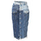 Women's Red Valentino Frayed Patchwork Midi Skirt in Light Blue Denim
