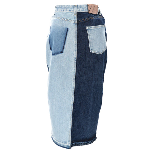 Women's Red Valentino Frayed Patchwork Midi Skirt in Light Blue Denim