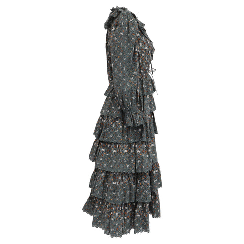 Women's Ulla Johnson Odile Ruffled Midi Dress in Olive Cotton
