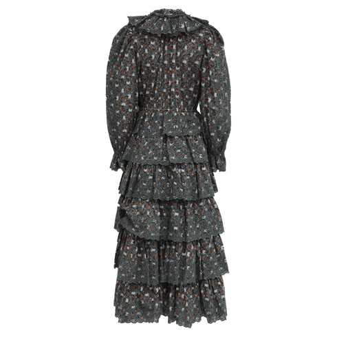 Women's Ulla Johnson Odile Ruffled Midi Dress in Olive Cotton