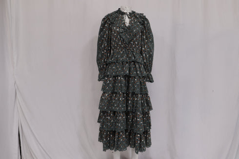 Women's Ulla Johnson Odile Ruffled Midi Dress in Olive Cotton