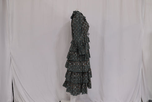 Women's Ulla Johnson Odile Ruffled Midi Dress in Olive Cotton
