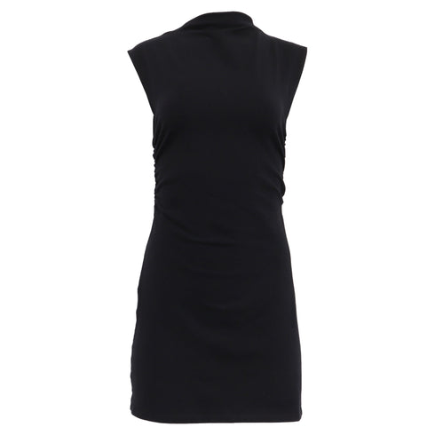 Women's Reformation Mock Neck Mini Dress in Black Cotton