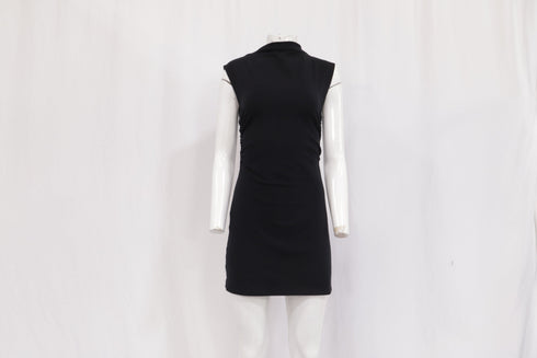 Women's Reformation Mock Neck Mini Dress in Black Cotton