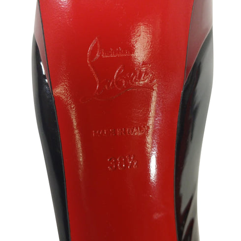 Women's Christian Louboutin Lady Peep Sling 150 Pumps in Black Patent Leather