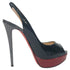 Women's Christian Louboutin Lady Peep Sling 150 Pumps in Black Patent Leather