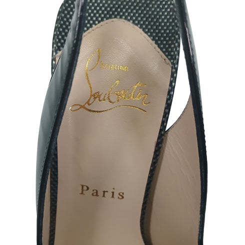 Women's Christian Louboutin Lady Peep Sling 150 Pumps in Black Patent Leather