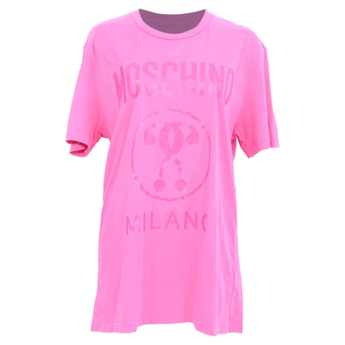 Women's Moschino Double Question Mark Logo T-Shirt in Pink Cotton