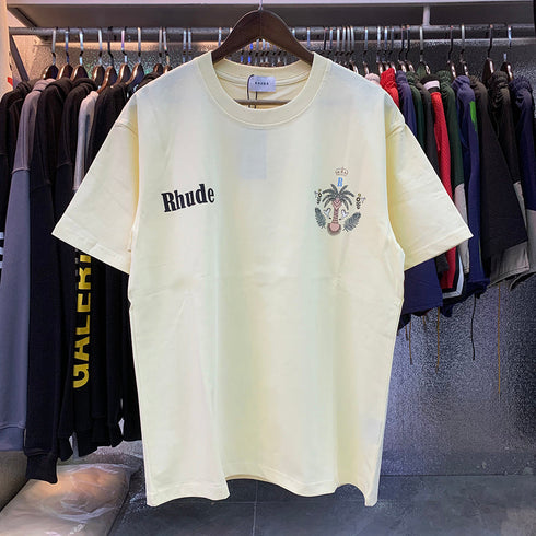 Rhude T-shirts Coconut Crown Printing Cotton Casual Short Sleeve Men and Women