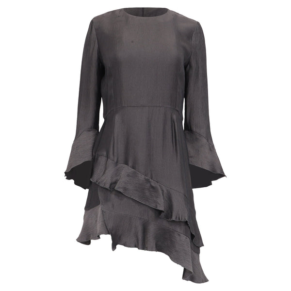 Women's Iro Asymmetric Ruffled Mini Dress in Grey Cupro