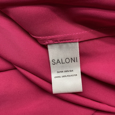 Women's Saloni Jacqui B Belted Chiffon Dress in Burgundy Silk