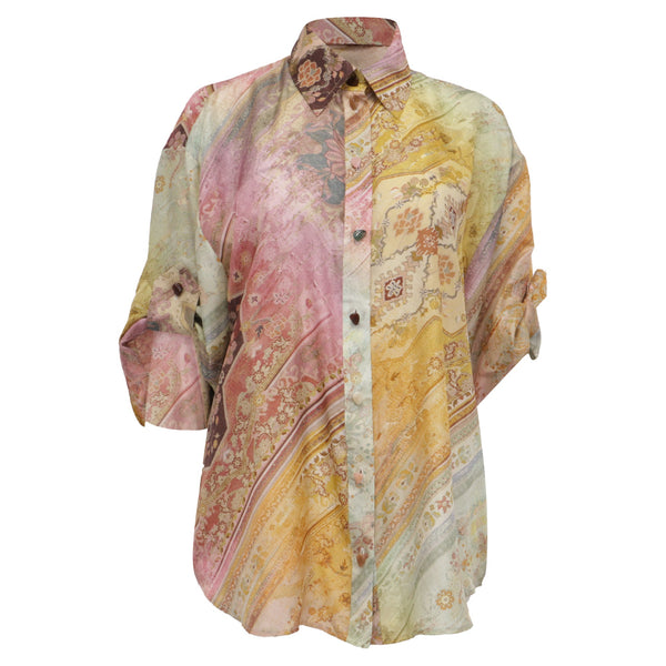 Women's Zimmermann Tallow Relaxed Button-Up Shirt in Multicolor Silk