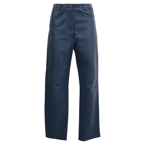 Women's Celine High Waist Trousers in Navy Blue Leather