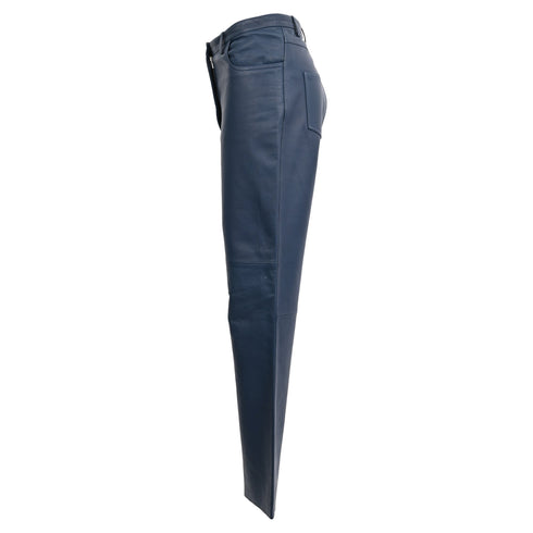 Women's Celine High Waist Trousers in Navy Blue Leather