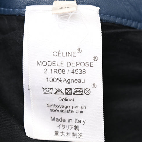 Women's Celine High Waist Trousers in Navy Blue Leather
