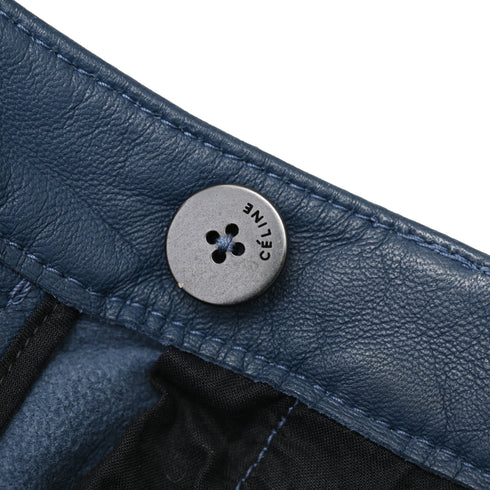 Women's Celine High Waist Trousers in Navy Blue Leather