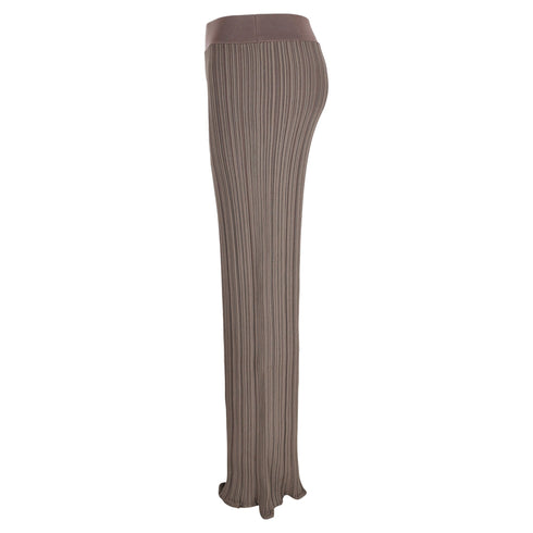 Women's Acne Studios Ribbed-Knit Straight-Leg Pants in Brown Viscose