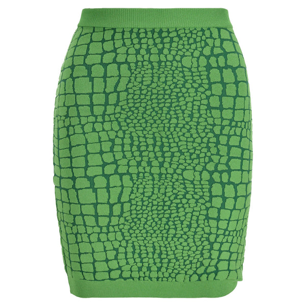 Women's Moschino Cheap and Chic Animal Pattern Mini Skirt in Green Rayon