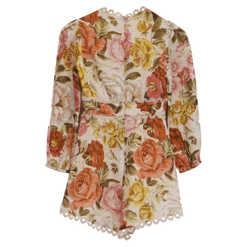 Women's Zimmermann Bonita Floral-Print Rompers in Multicolor Linen