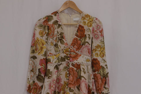 Women's Zimmermann Bonita Floral-Print Rompers in Multicolor Linen