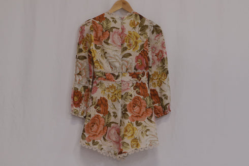 Women's Zimmermann Bonita Floral-Print Rompers in Multicolor Linen