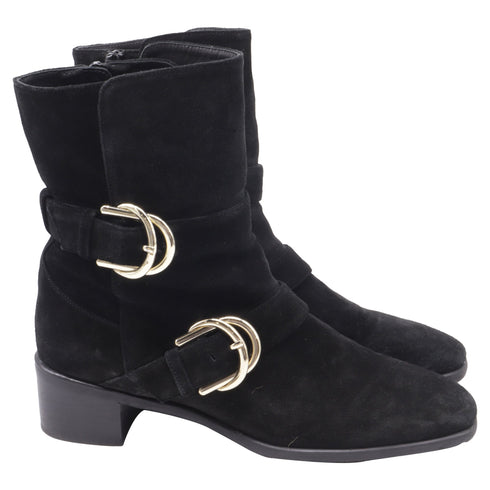 Women's Stuart Weitzman Britain Buckle Ankle Boots In Brown Suede