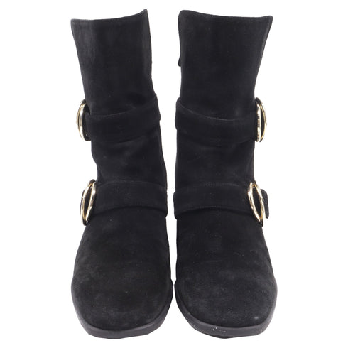 Women's Stuart Weitzman Britain Buckle Ankle Boots In Brown Suede