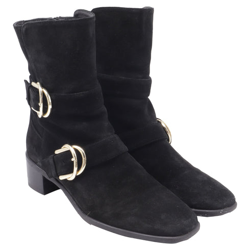 Women's Stuart Weitzman Britain Buckle Ankle Boots In Brown Suede
