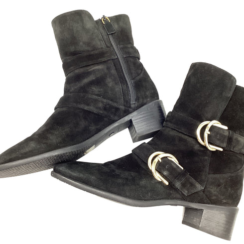 Women's Stuart Weitzman Britain Buckle Ankle Boots In Brown Suede