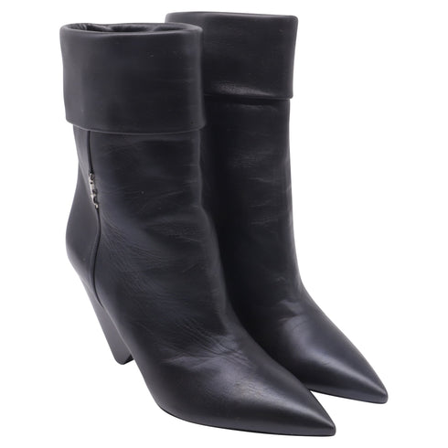 Women's Saint Laurent Niki 85 Wedge Ankle Boots in Black Leather