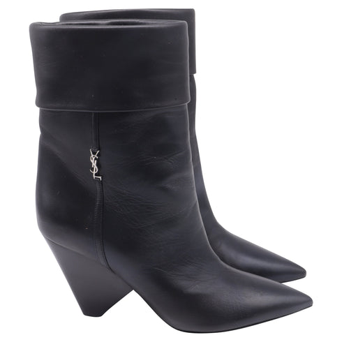 Women's Saint Laurent Niki 85 Wedge Ankle Boots in Black Leather