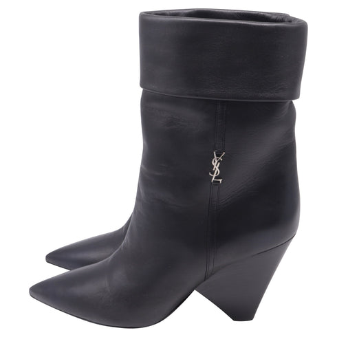 Women's Saint Laurent Niki 85 Wedge Ankle Boots in Black Leather