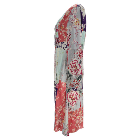 Women's Etro Floral Print V-neck Dress In Blue Viscose