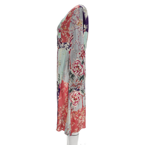 Women's Etro Floral Print V-neck Dress In Blue Viscose