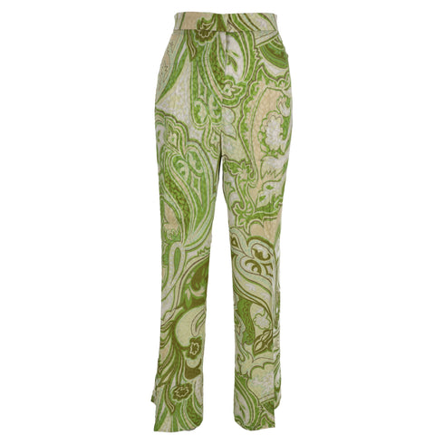 Women's Etro Paisley-Print Trousers in Green Silk
