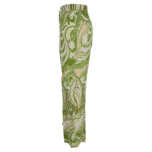 Women's Etro Paisley-Print Trousers in Green Silk