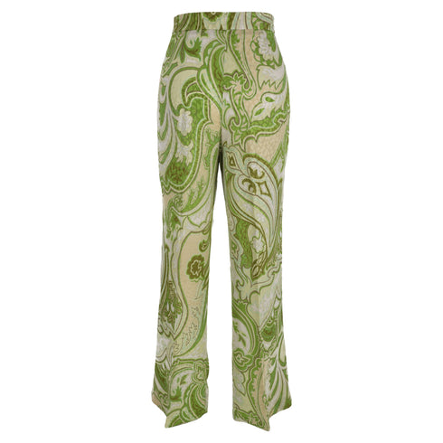 Women's Etro Paisley-Print Trousers in Green Silk
