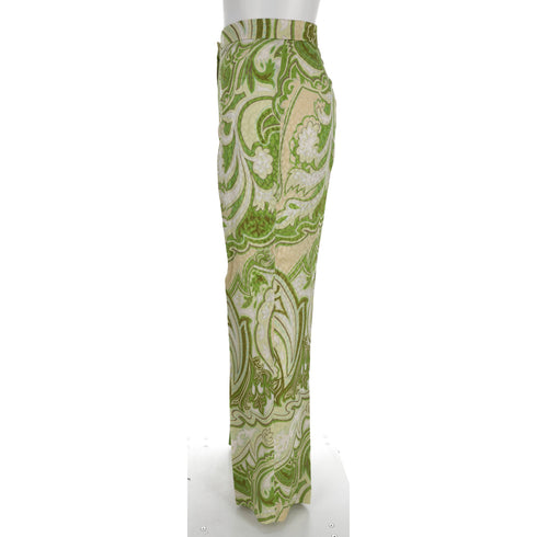 Women's Etro Paisley-Print Trousers in Green Silk