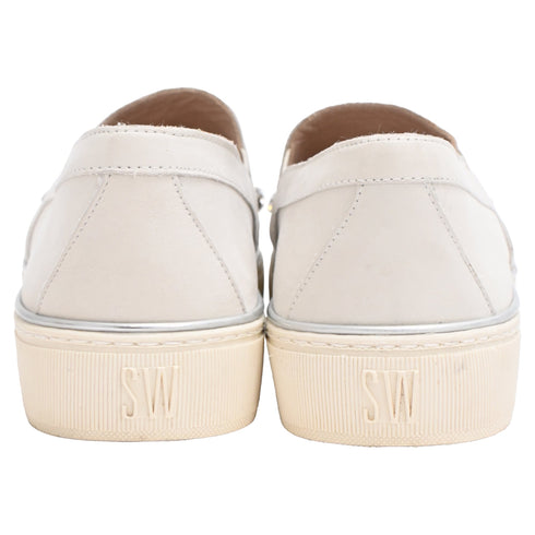 Women's Stuart Weitzman Decor Embellished Slip-On Platform Sneakers in White Leather
