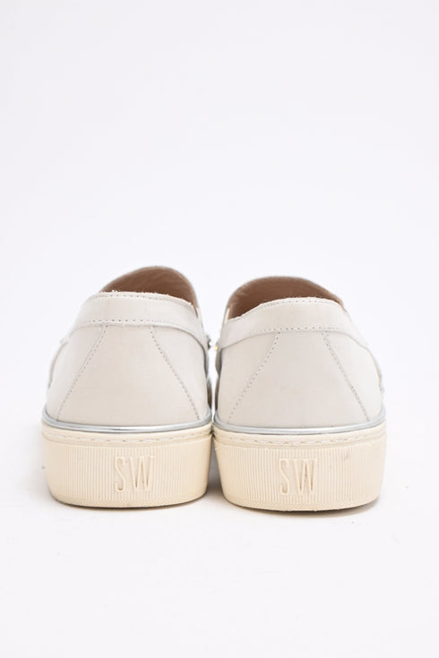Women's Stuart Weitzman Decor Embellished Slip-On Platform Sneakers in White Leather