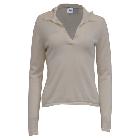 Women's Reformation Polo Sweater in Cream Merino Wool