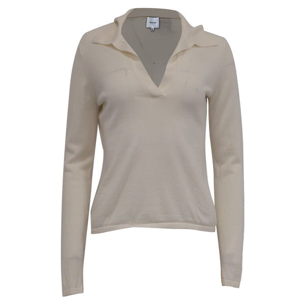 Women's Reformation Polo Sweater in Cream Merino Wool